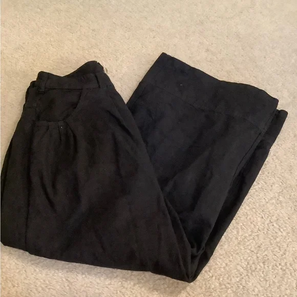 New Free People Sweet Talk Black Wide Leg Chino Pants Cotton & Linen Sz 8 Medium - Picture 16 of 16